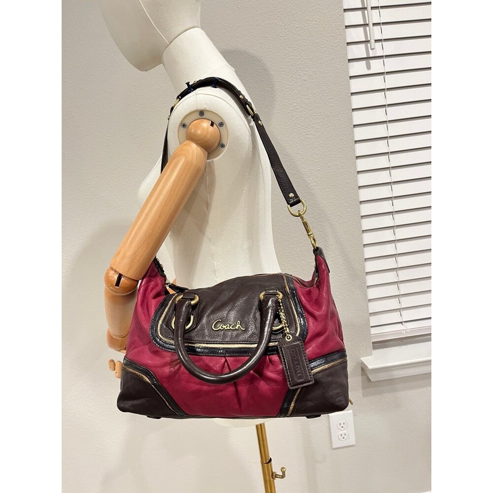 Coach Burgundy and Brown Leather Shoulder Bag